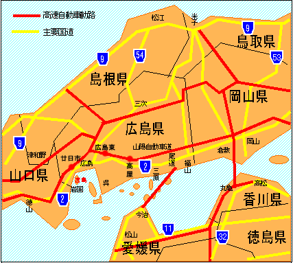 呉 ビジネス仲田旅館 交通案内 中国地方地図